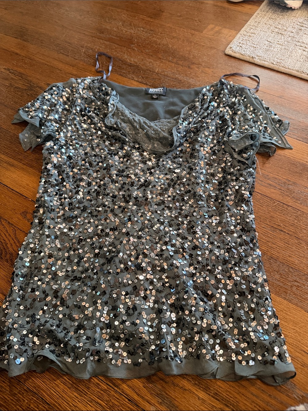 Women's silver Sequin cowl neck Sleeve Top